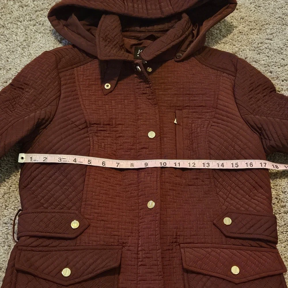 Jones New York Quilted‎ Jacket Size S Burgundy Hooded Parka Coat Barn Fall